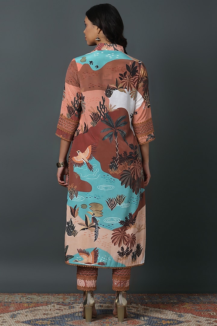 Brown Natural Crepe Digital Printed A-line Kurta Set by VINNY KHURANA OFFICIAL at Pernia's Pop Up Shop