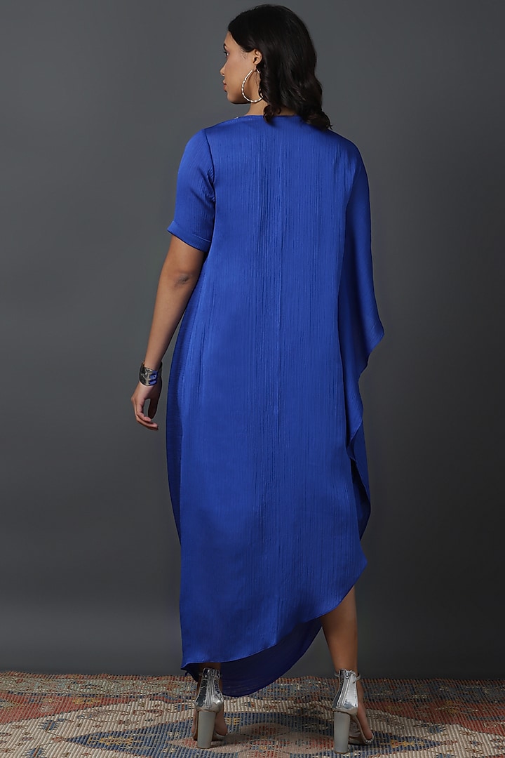 Royal Blue Chiffon Crepe Hand Embroidered Draped Cowl Summer Dress by VINNY KHURANA OFFICIAL at Pernia's Pop Up Shop