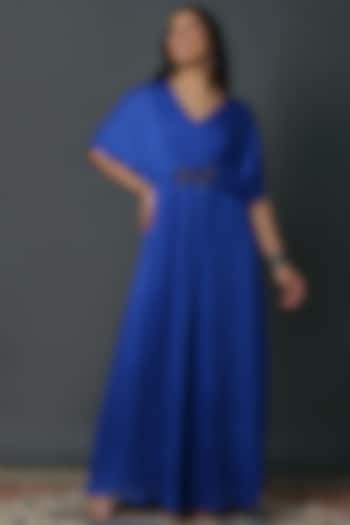 Royal Blue Chiffon Crepe Hand Embroidered Kaftan by VINNY KHURANA OFFICIAL at Pernia's Pop Up Shop