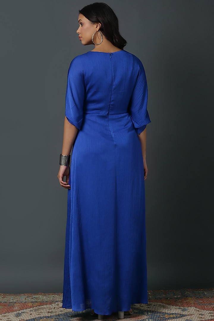 Royal Blue Chiffon Crepe Hand Embroidered Kaftan by VINNY KHURANA OFFICIAL at Pernia's Pop Up Shop