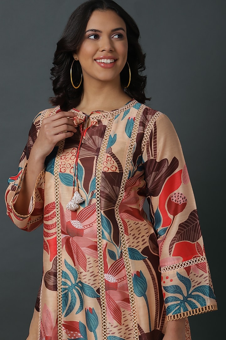 Beige Cotton Silk Digital Printed Kurta Set by VINNY KHURANA OFFICIAL at Pernia's Pop Up Shop