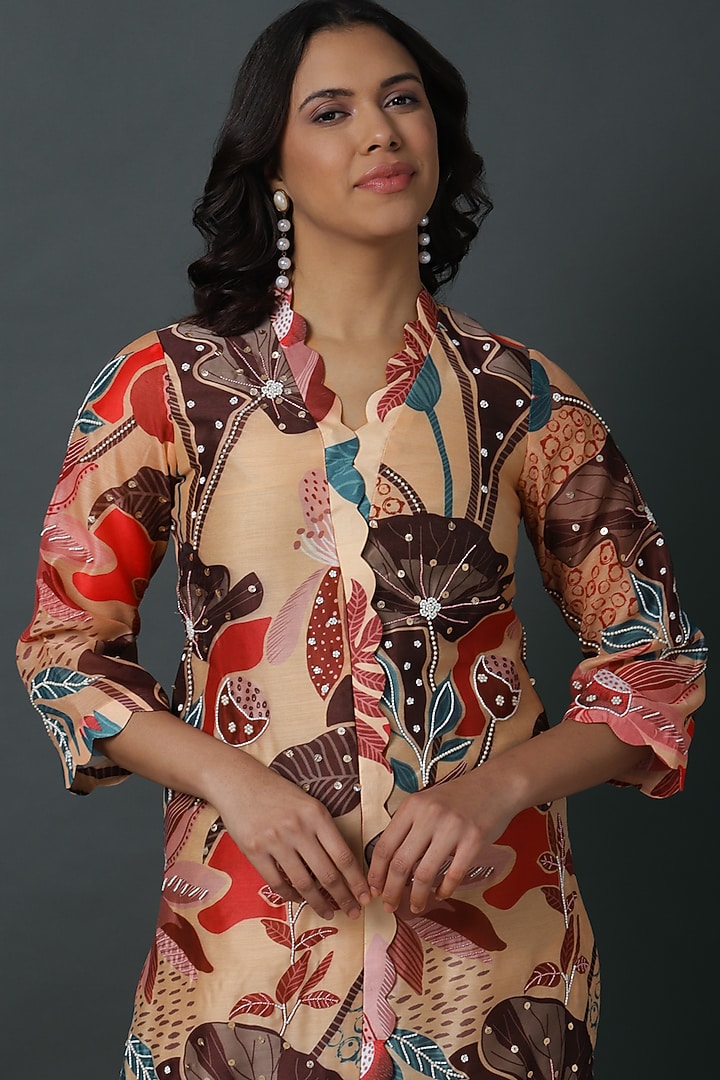 Beige Cotton Silk Digital Printed Kurta Set by VINNY KHURANA OFFICIAL at Pernia's Pop Up Shop