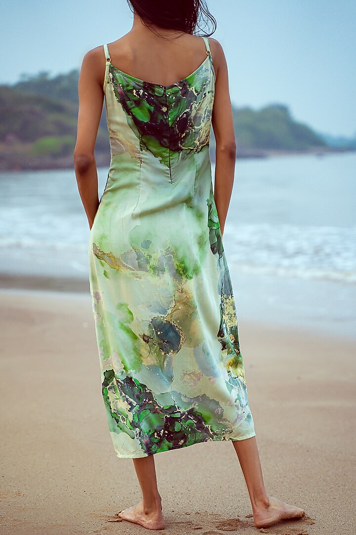 White & Green Printed Slip Summer Dress by Vilayaa at Pernia's Pop Up Shop