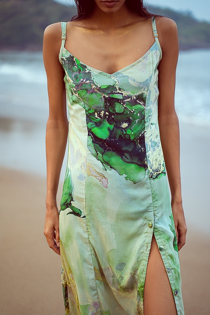 White & Green Printed Slip Summer Dress by Vilayaa at Pernia's Pop Up Shop