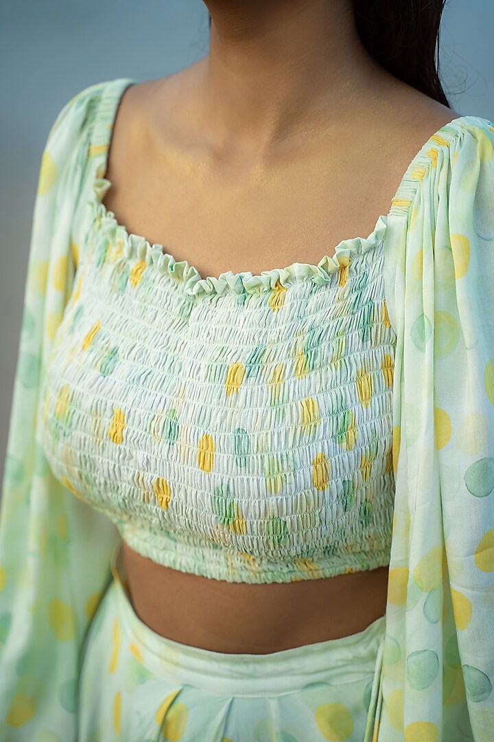White Bokeh Printed Crop Top by Vilayaa at Pernia's Pop Up Shop