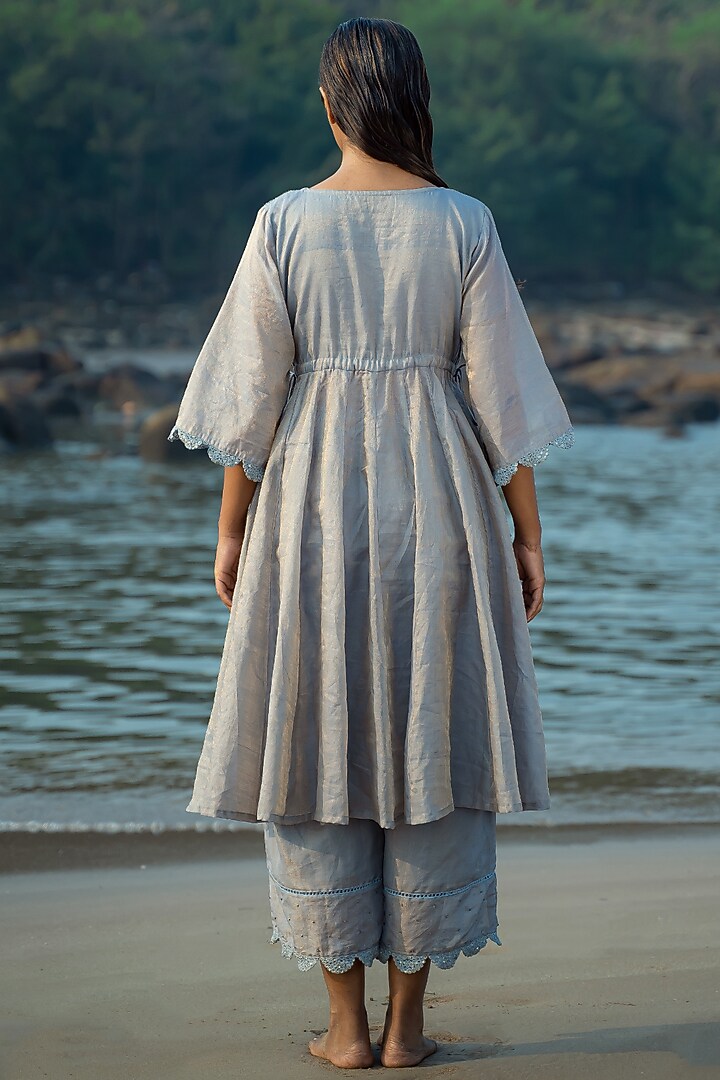 Powder Blue Cotton Silk Kurta Set by Vilayaa at Pernia's Pop Up Shop