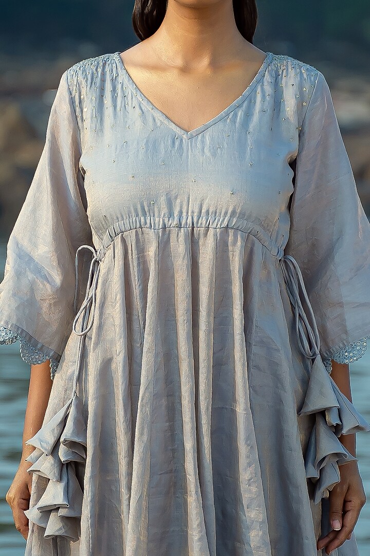 Powder Blue Cotton Silk Kurta Set by Vilayaa at Pernia's Pop Up Shop