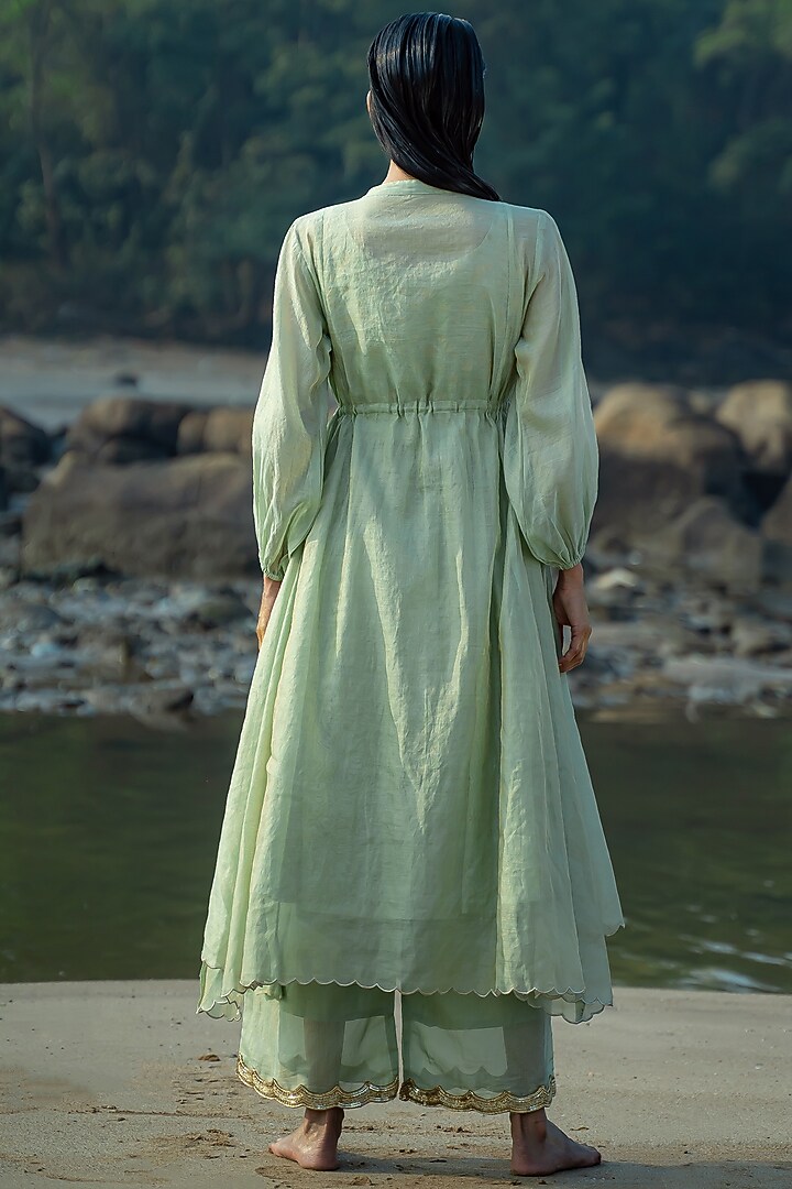Sage Green Cotton Silk Jacket by Vilayaa at Pernia's Pop Up Shop