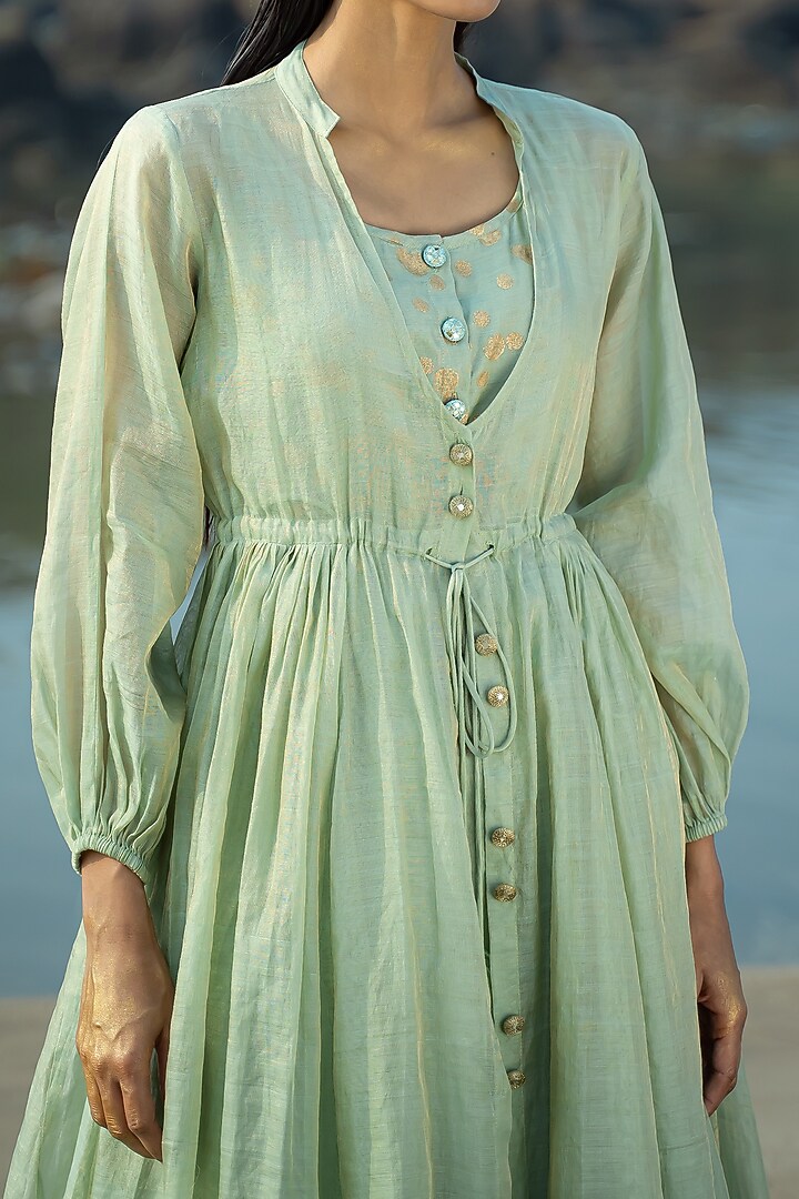 Sage Green Cotton Silk Jacket by Vilayaa at Pernia's Pop Up Shop