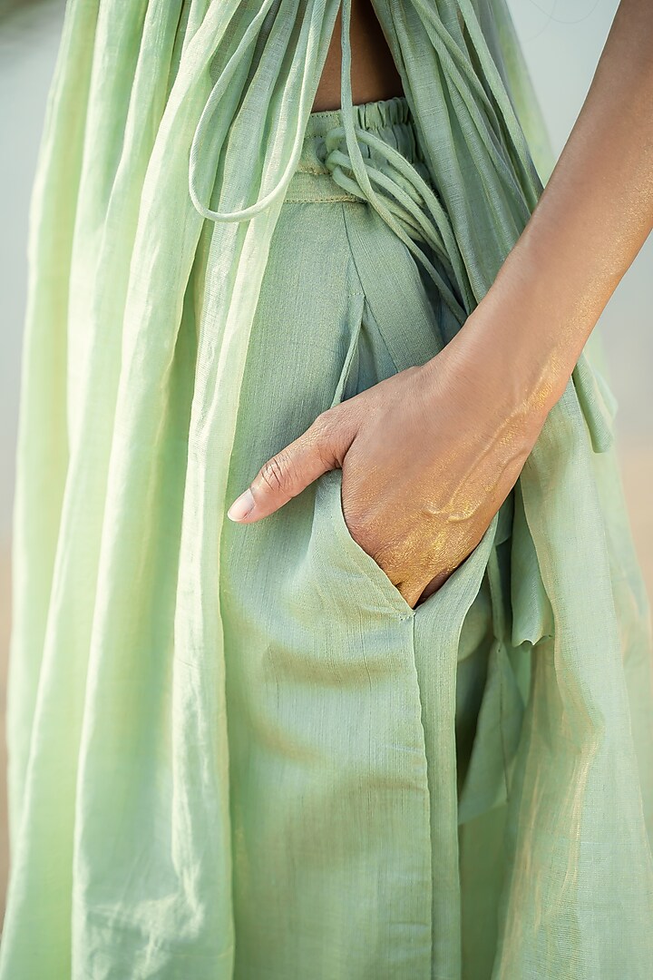 Sage Green Block Printed Kurta Set by Vilayaa at Pernia's Pop Up Shop