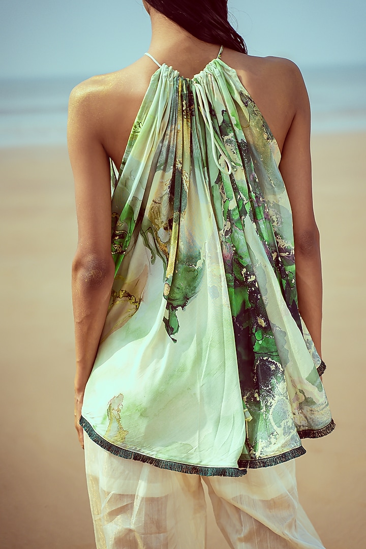 White & Green Printed Top by Vilayaa at Pernia's Pop Up Shop