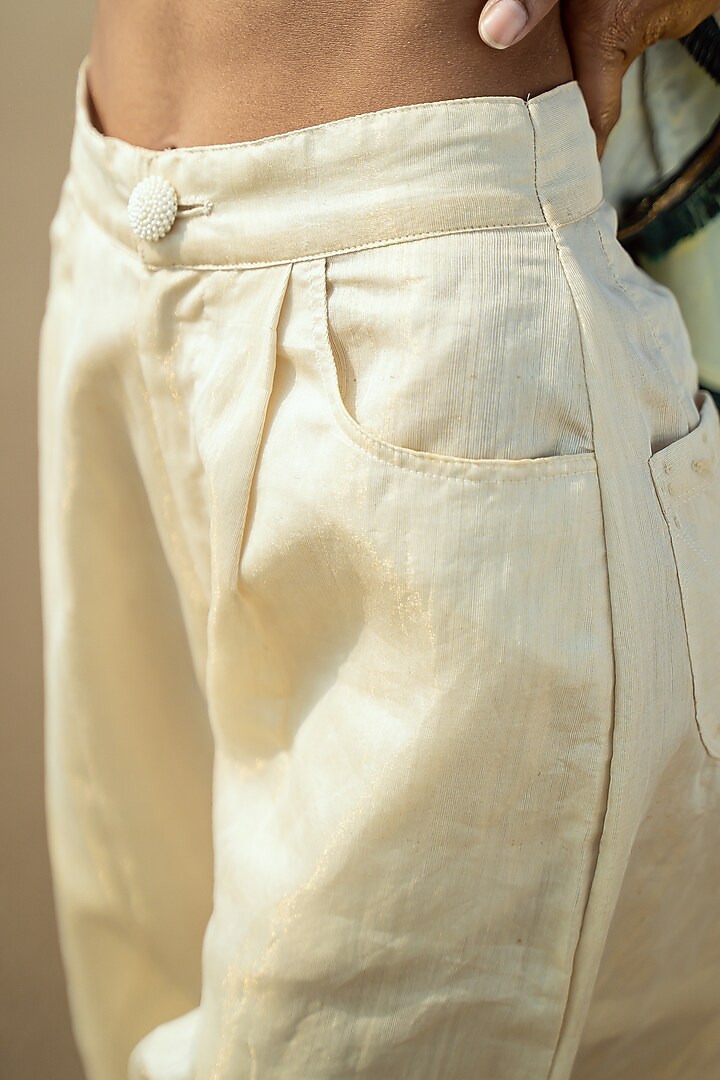 Off White Cotton Silk Pants by Vilayaa at Pernia's Pop Up Shop
