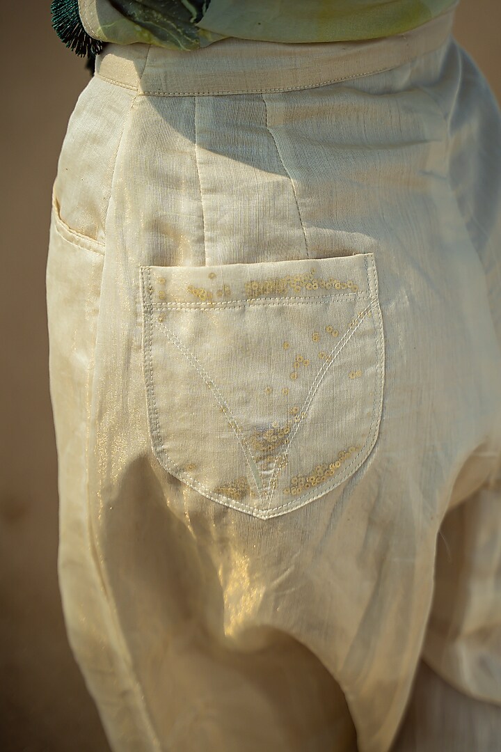 Off White Cotton Silk Pants by Vilayaa at Pernia's Pop Up Shop