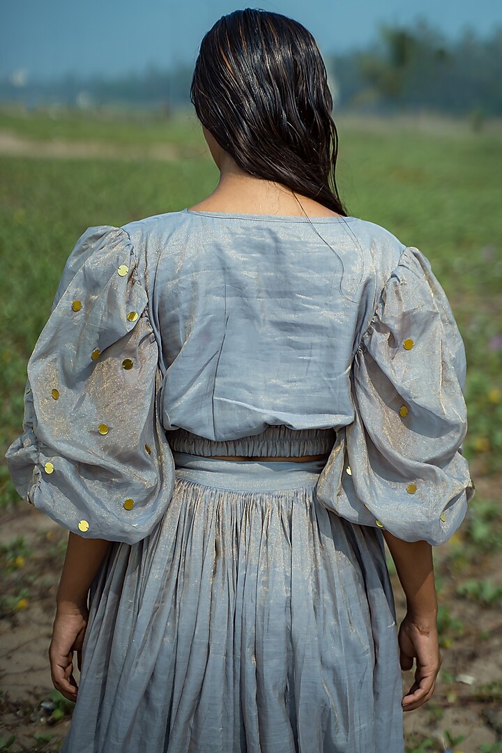 Powder Blue Cotton Silk Top by Vilayaa at Pernia's Pop Up Shop