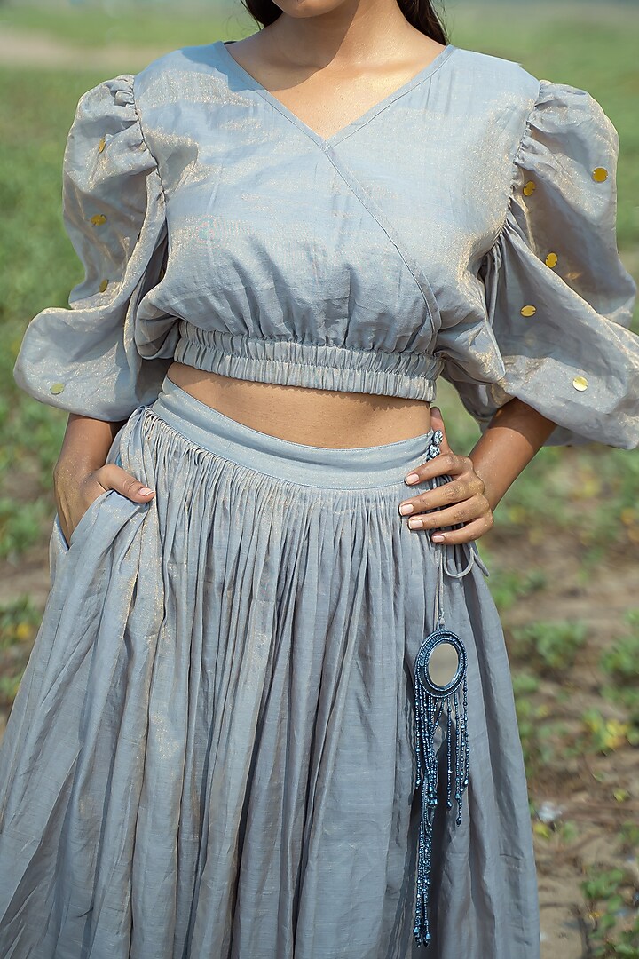 Powder Blue Cotton Silk Top by Vilayaa at Pernia's Pop Up Shop