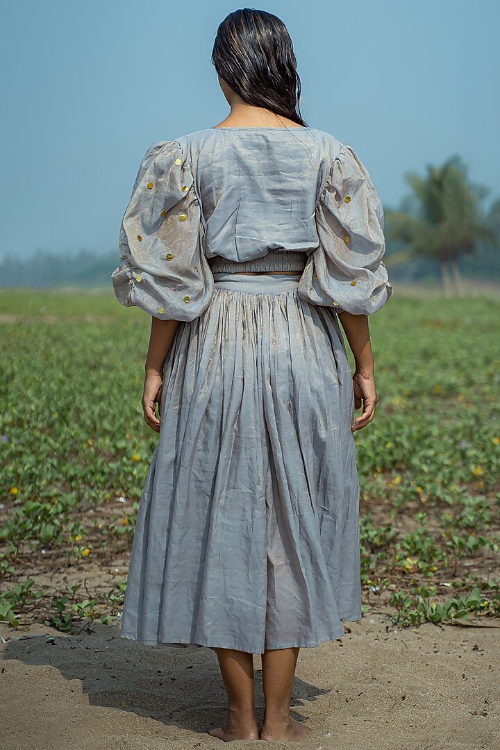 Powder Blue Chanderi Skirt by Vilayaa at Pernia's Pop Up Shop