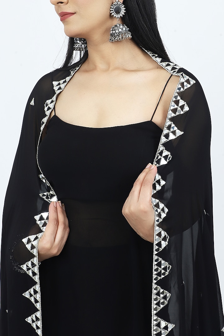 Black Georgette Mirror Embroidered Wedding Sharara Set by VILAAS at Pernia's Pop Up Shop