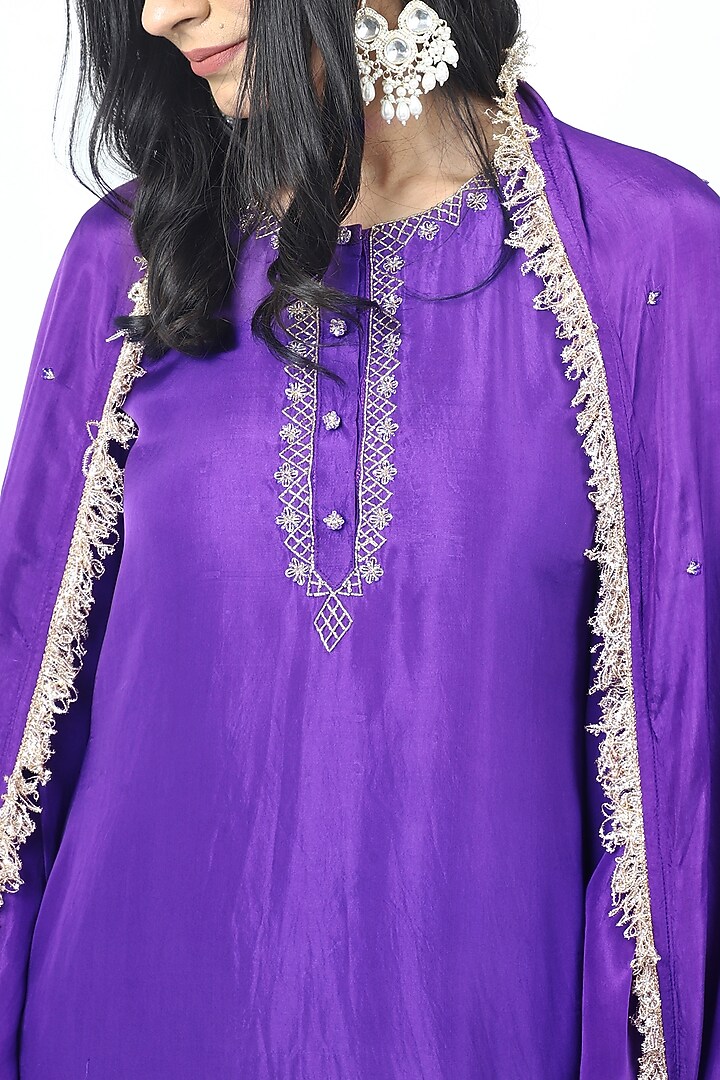 Purple Pure Silk Cutdana & Dabka Embroidered Kurta Set by VILAAS at Pernia's Pop Up Shop