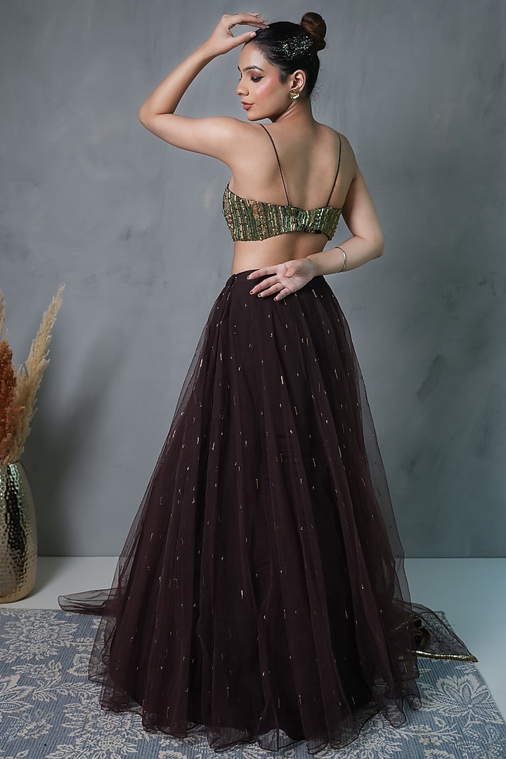 Brown Net Wedding Lehenga Set by VILAAS at Pernia's Pop Up Shop