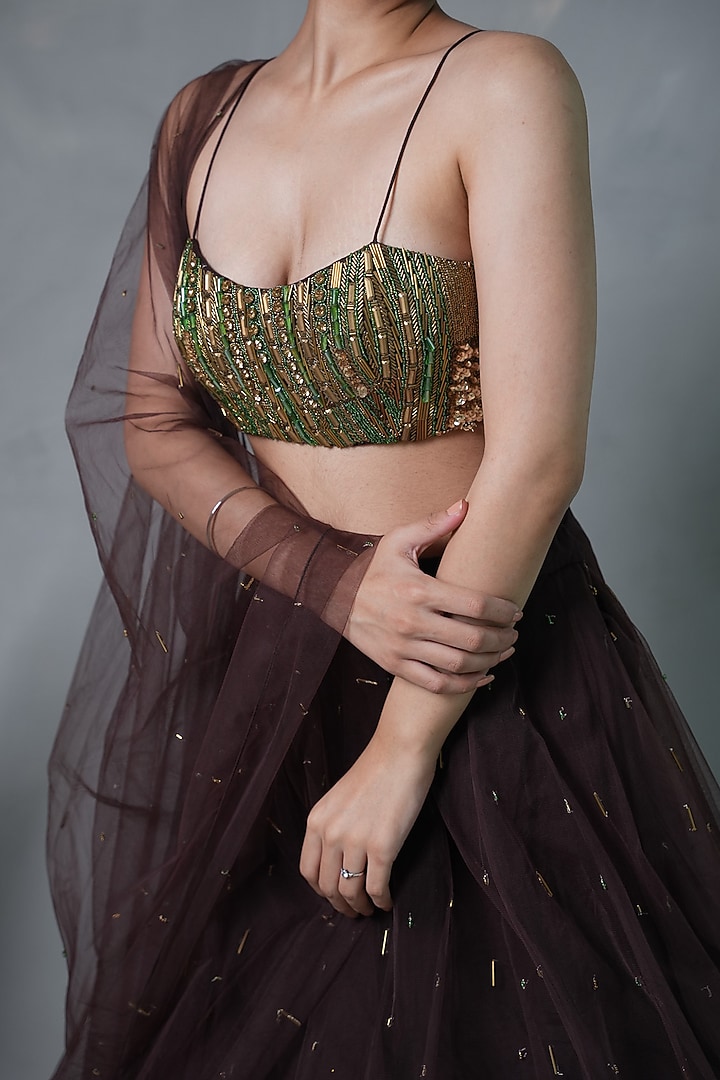 Brown Net Wedding Lehenga Set by VILAAS at Pernia's Pop Up Shop