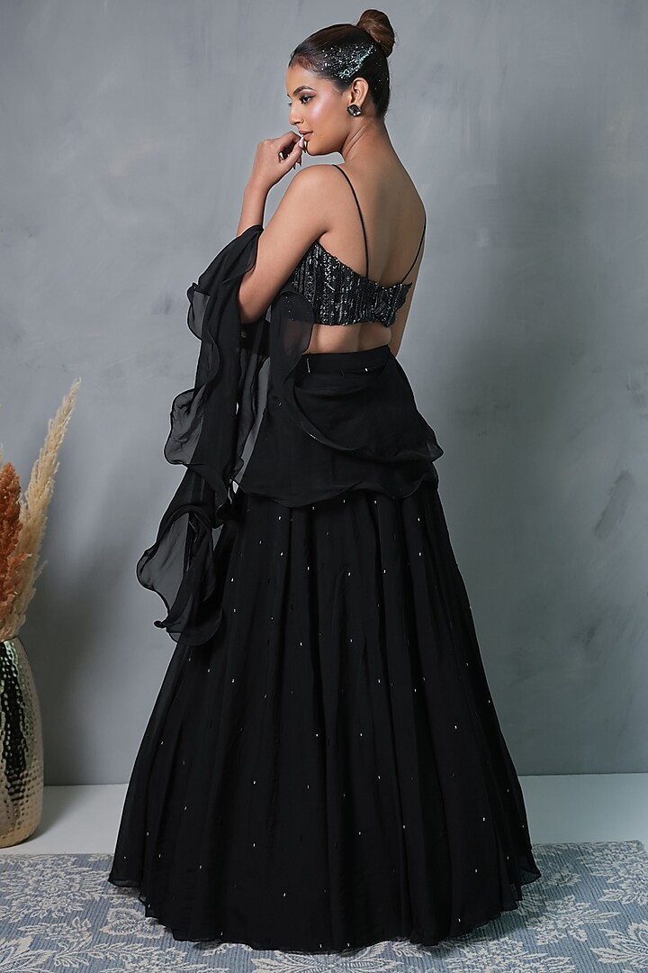 Black Organza & Net Wedding Lehenga Set by VILAAS at Pernia's Pop Up Shop