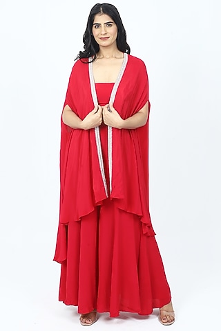 Pink Crepe Cutdana Embroidery Cape Set by VILAAS