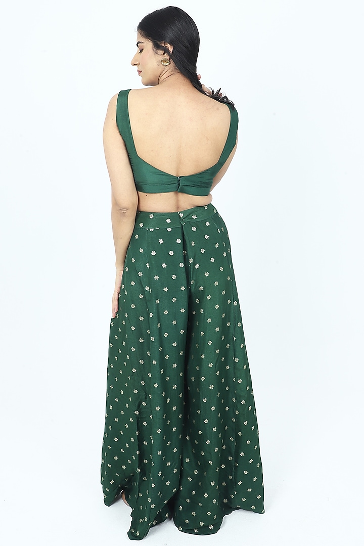 Green Dola Silk Hand Embroidered Short Jacket Set by VILAAS at Pernia's Pop Up Shop