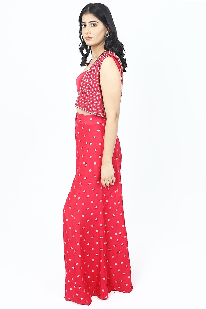 Pink Dola Silk Hand Embroidered Short Jacket Set by VILAAS at Pernia's Pop Up Shop