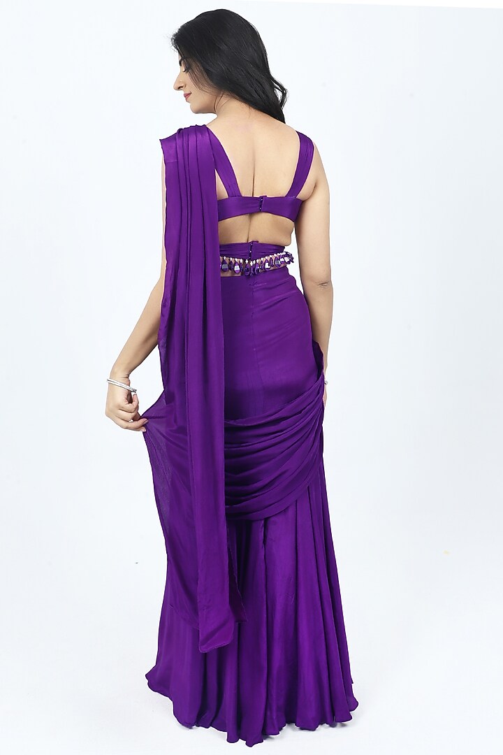 Purple Crepe Draped Wedding Saree Set by VILAAS at Pernia's Pop Up Shop
