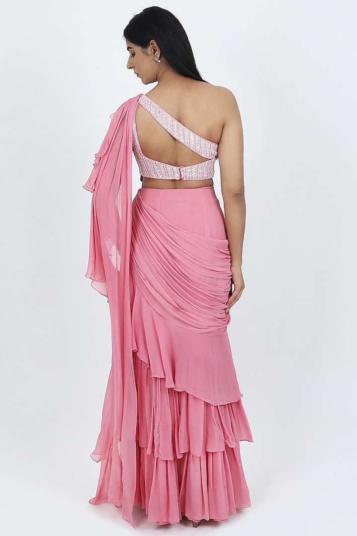 Pink Georgette Cutdana & Sequins Embroidered Party Wear Gown by VILAAS at Pernia's Pop Up Shop
