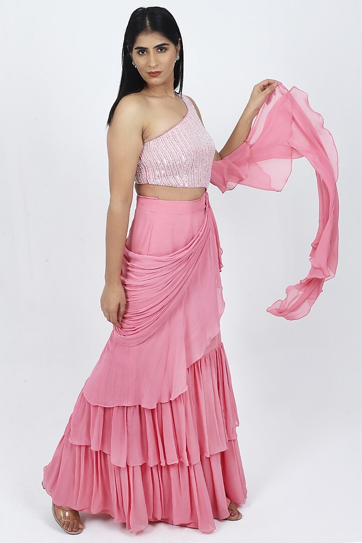 Pink Georgette Cutdana & Sequins Embroidered Party Wear Gown by VILAAS at Pernia's Pop Up Shop