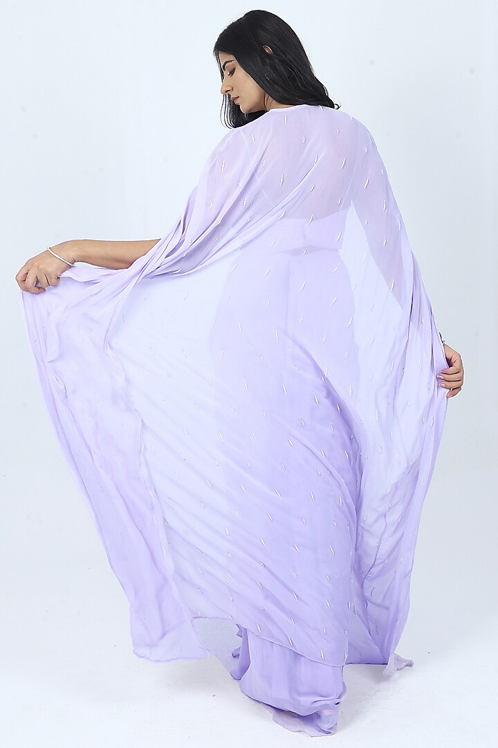 Lilac Georgette Draped Dhoti Set by VILAAS at Pernia's Pop Up Shop