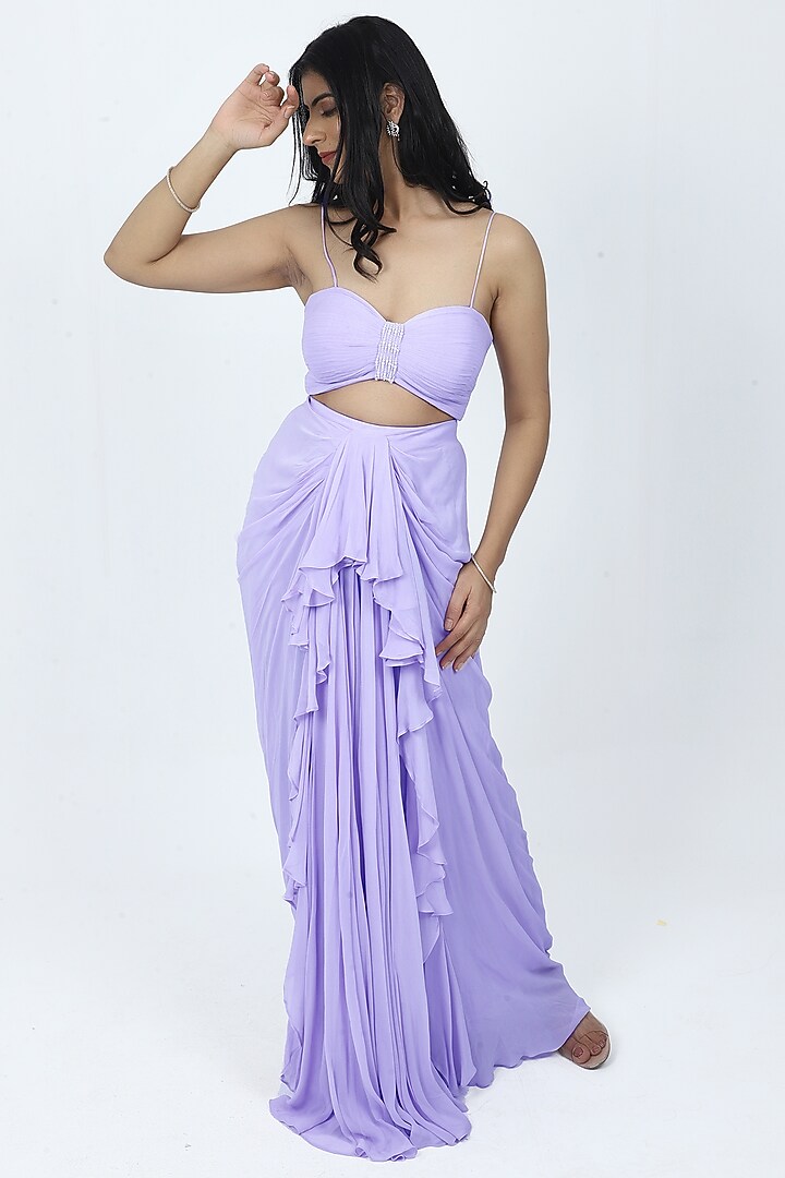 Lilac Georgette Draped Dhoti Set by VILAAS at Pernia's Pop Up Shop