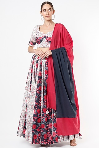 White Printed & Embroidered Lehenga Set by Vishala Shree