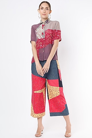 Cobalt Blue & Bright Red Wide-Legged Pants by Vishala Shree