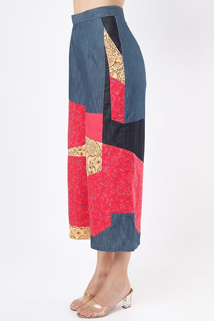 Cobalt Blue & Bright Red Wide-Legged Pants by Vishala Shree at Pernia's Pop Up Shop