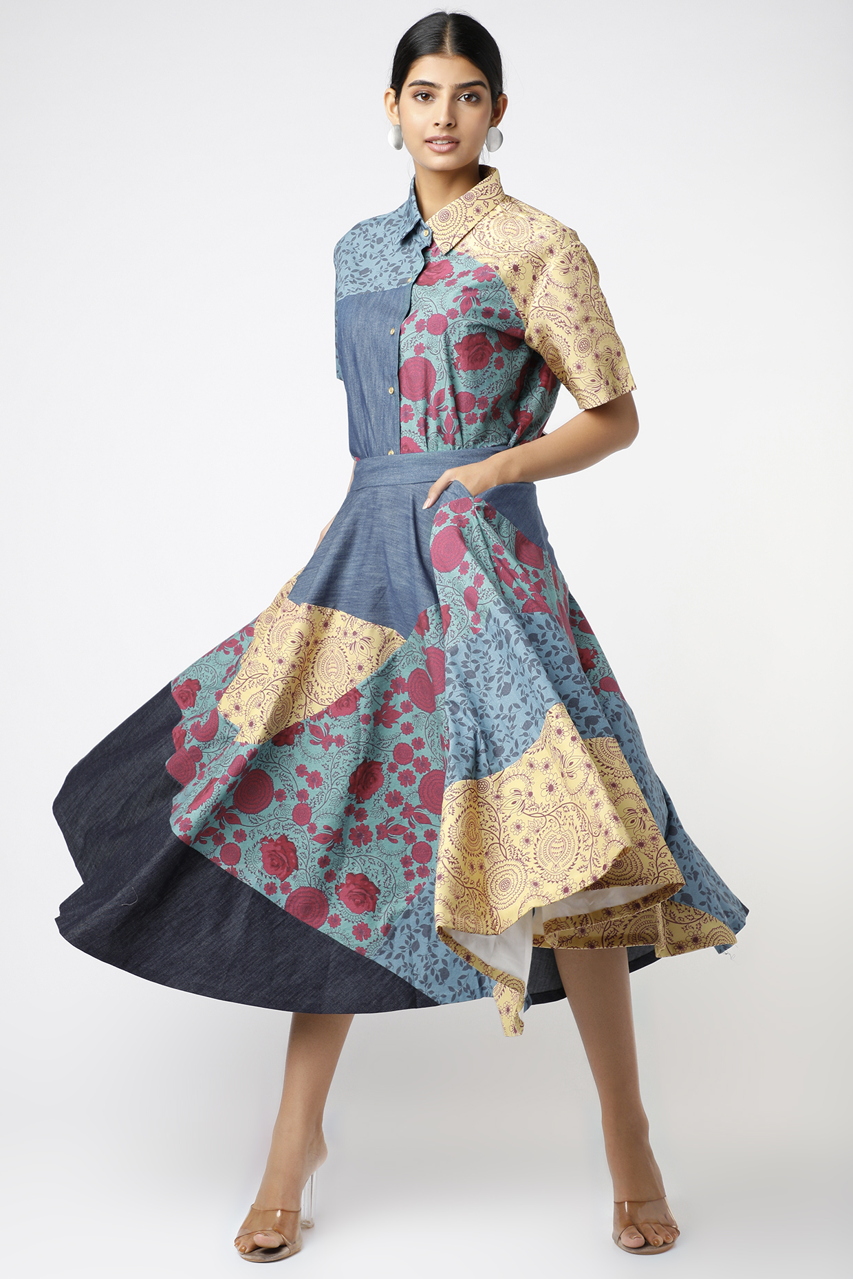 Cobalt Blue Printed Blocked Skirt by Vishala Shree at Pernia's Pop Up Shop