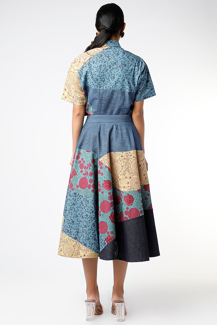 Cobalt Blue Printed Blocked Skirt by Vishala Shree at Pernia's Pop Up Shop