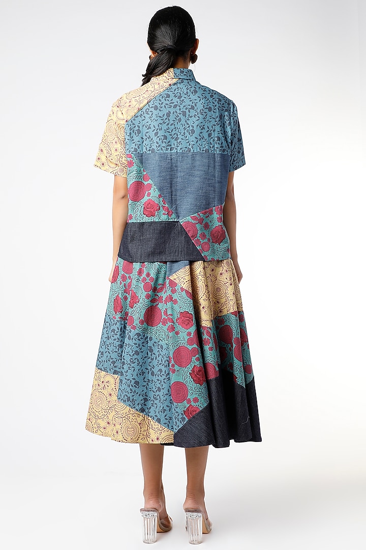 Cobalt Blue Printed Blocked Shirt by Vishala Shree at Pernia's Pop Up Shop