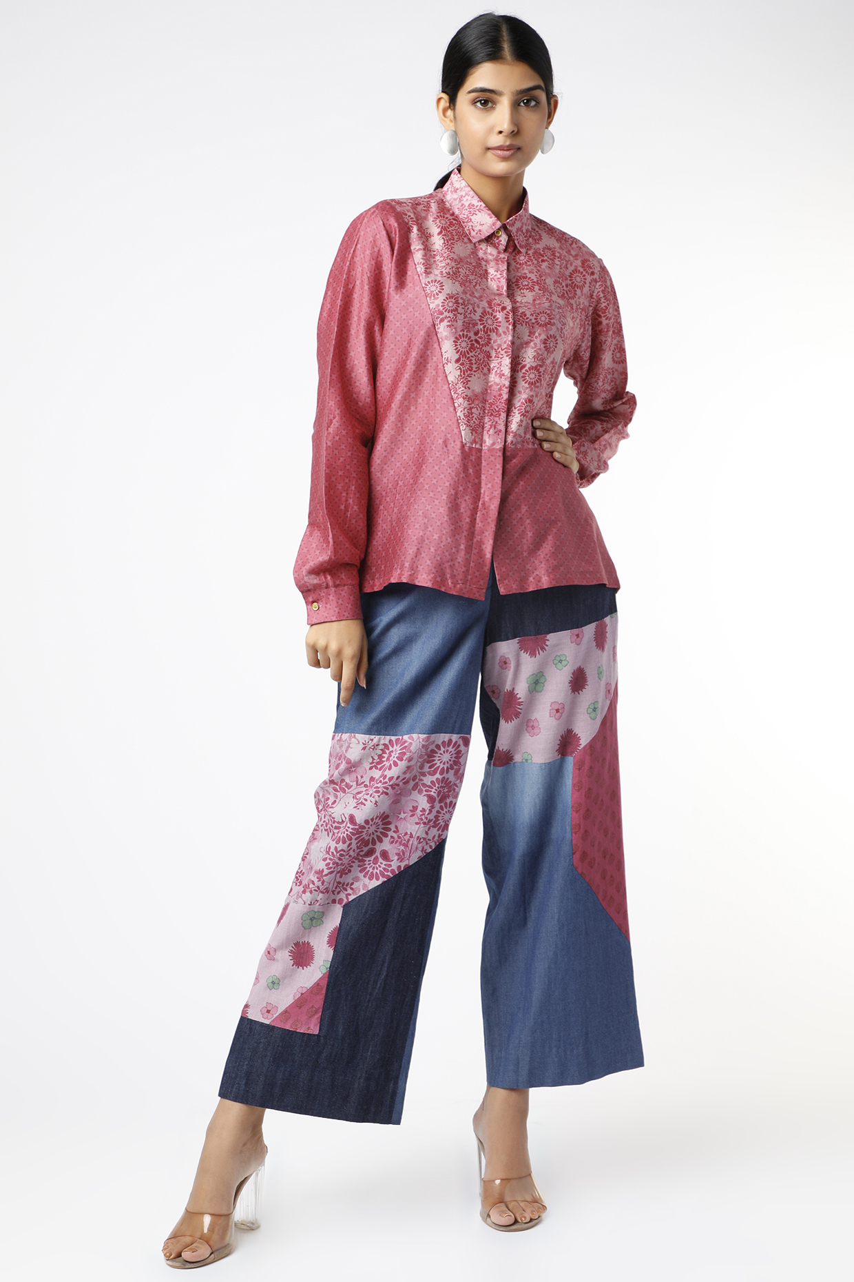 Fuchsia Printed Blocked Shirt by Vishala Shree at Pernia's Pop Up Shop