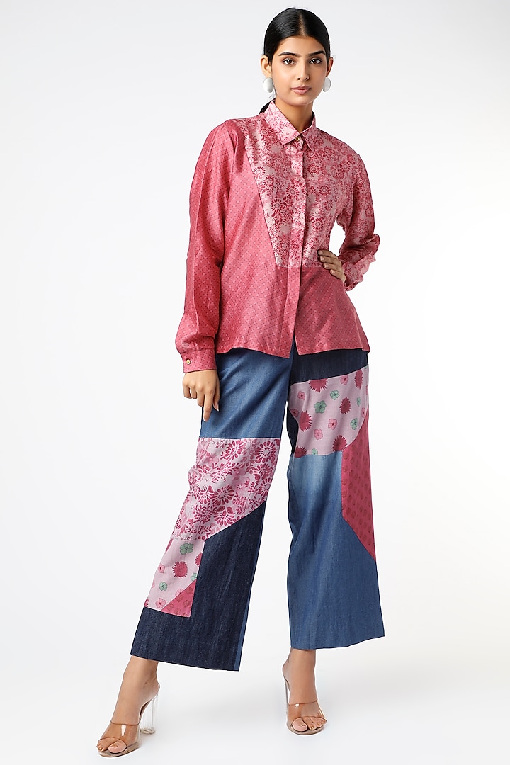 Fuchsia Printed Blocked Shirt by Vishala Shree