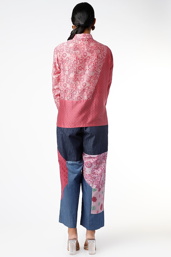 Fuchsia Printed Blocked Shirt by Vishala Shree at Pernia's Pop Up Shop