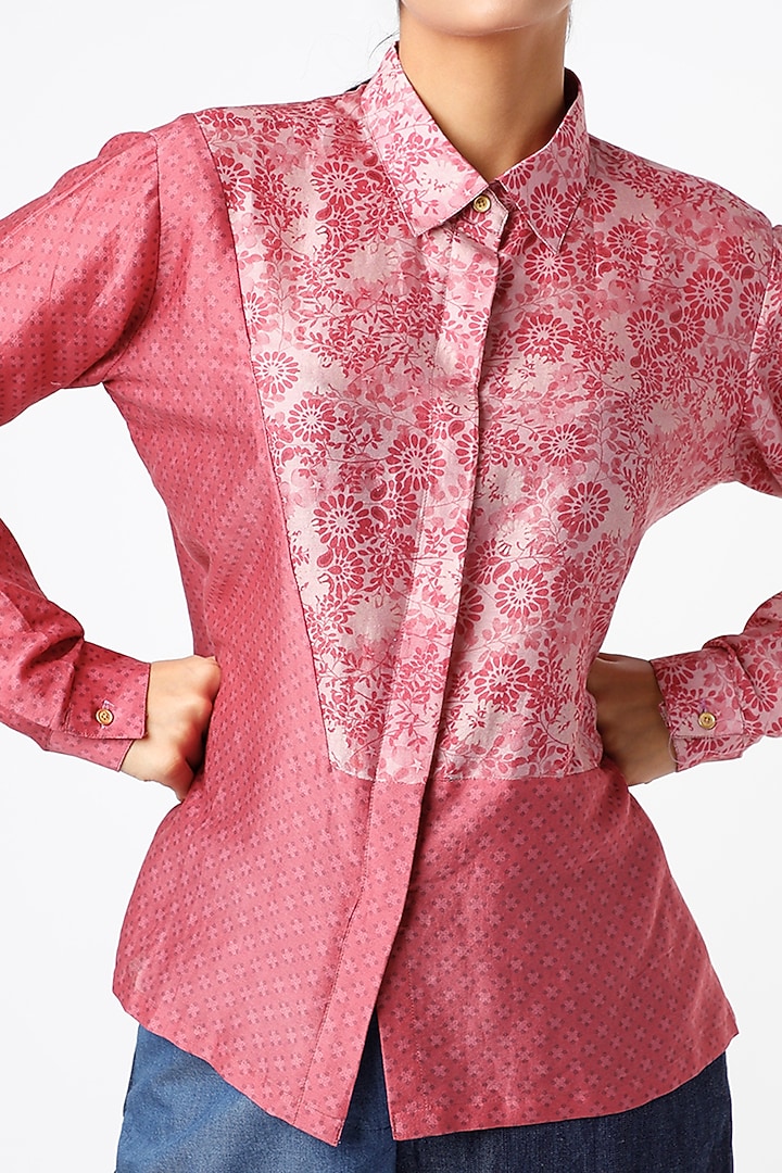 Fuchsia Printed Blocked Shirt by Vishala Shree at Pernia's Pop Up Shop