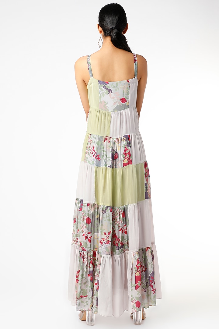 Nude Printed Tiered Summer Dress by Vishala Shree at Pernia's Pop Up Shop