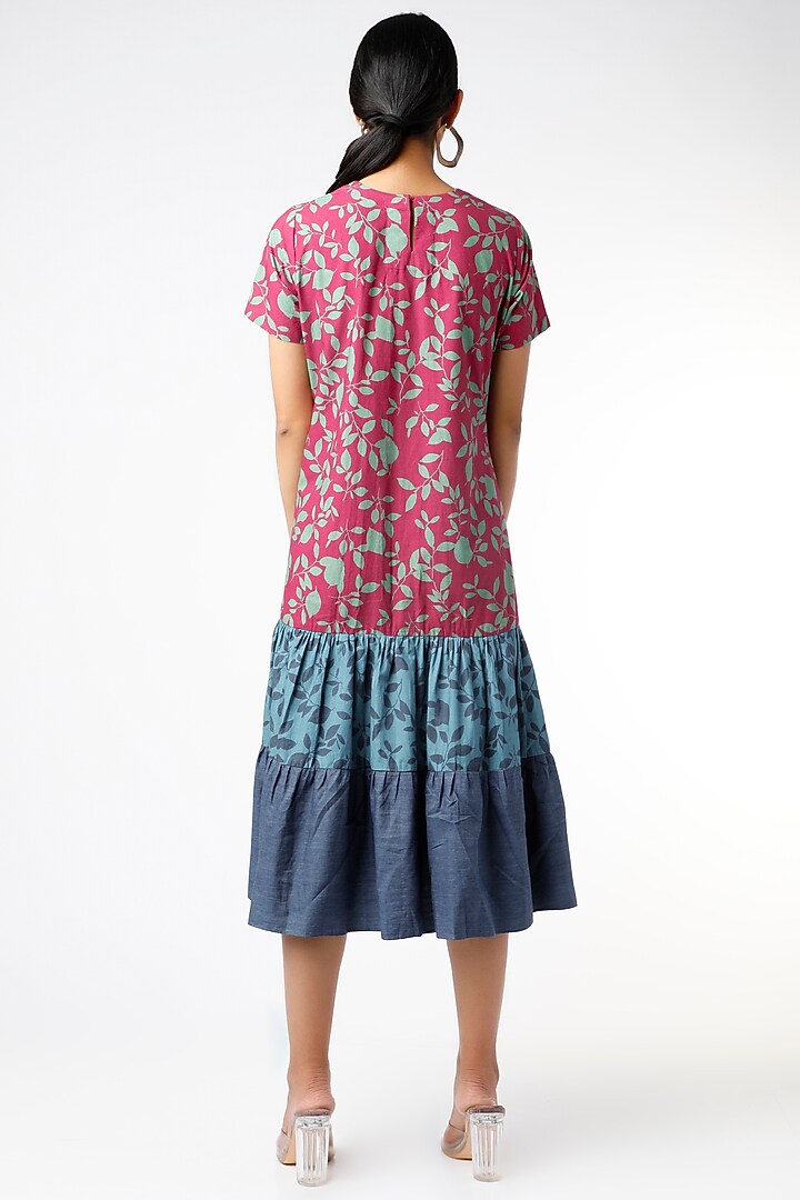 Fuchsia Printed Blocked Summer Dress by Vishala Shree at Pernia's Pop Up Shop
