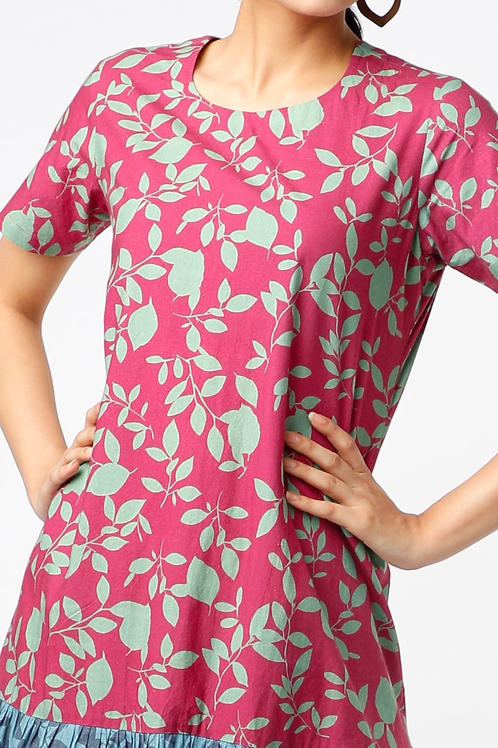Fuchsia Printed Blocked Summer Dress by Vishala Shree at Pernia's Pop Up Shop