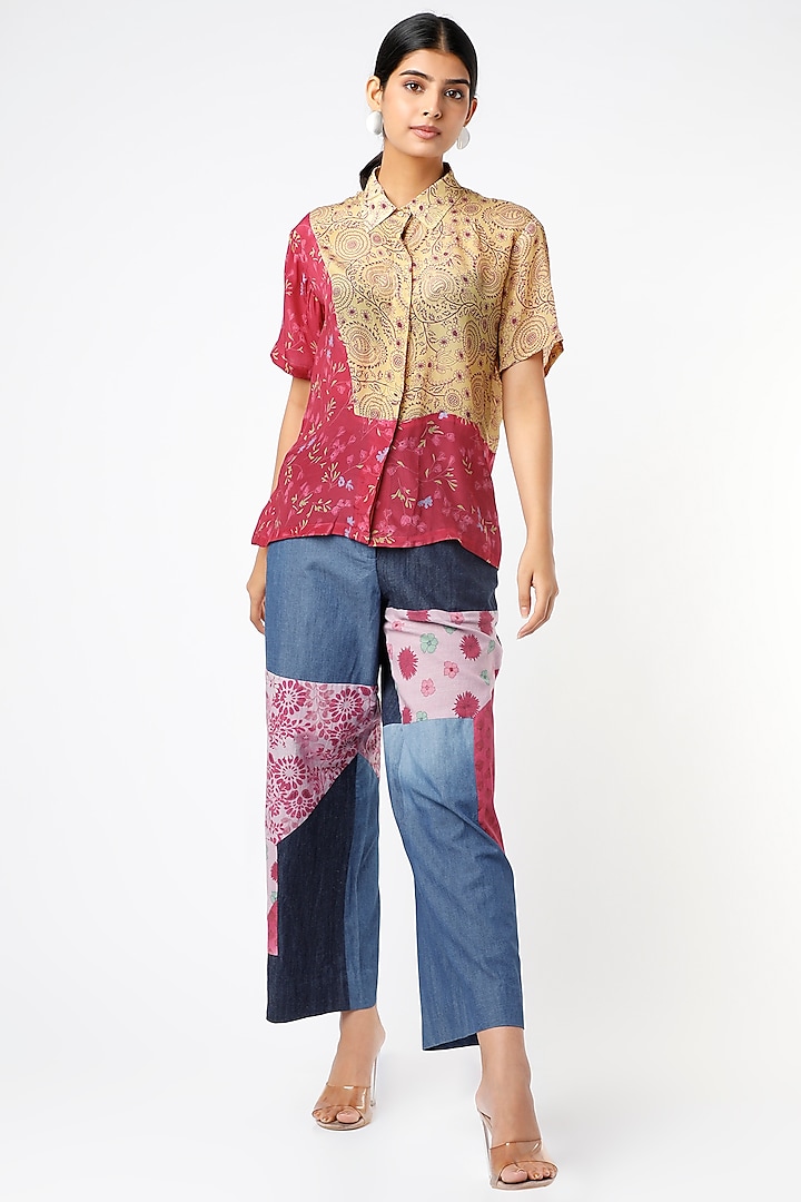 Fuchsia Silk Printed Shirt by Vishala Shree