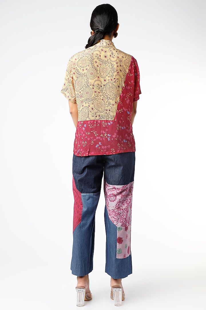 Fuchsia Silk Printed Shirt by Vishala Shree at Pernia's Pop Up Shop