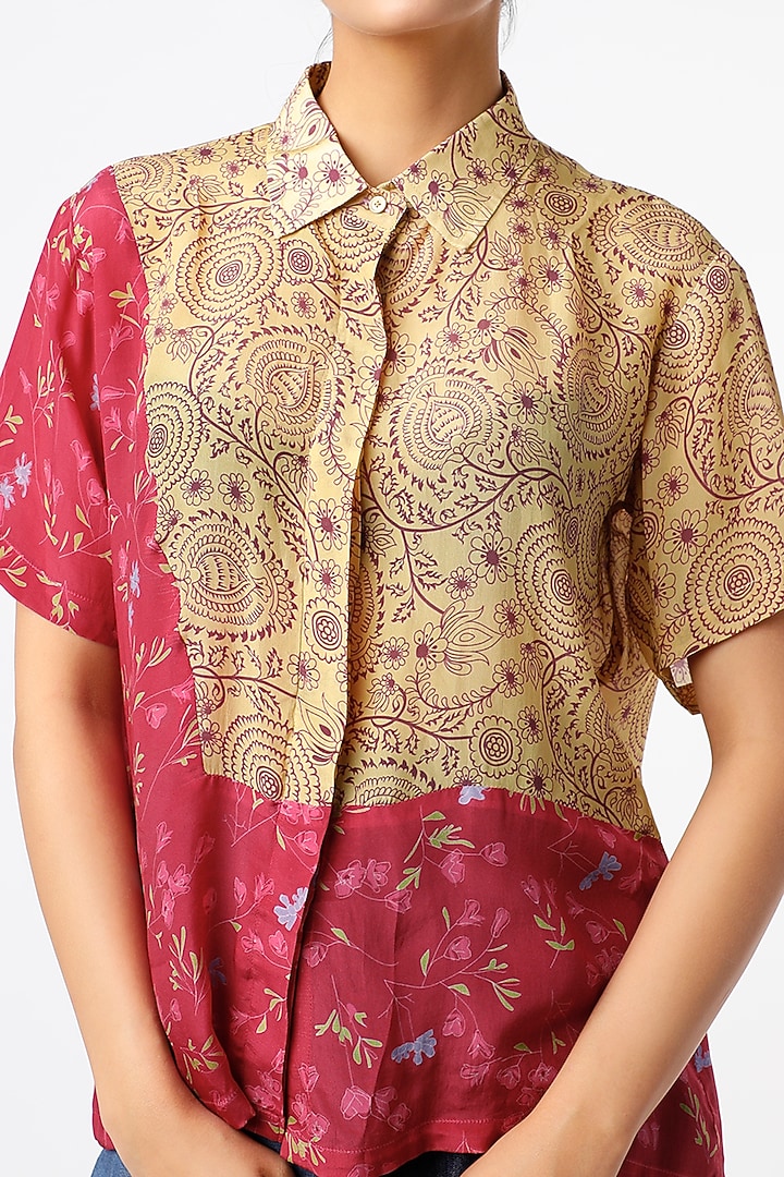 Fuchsia Silk Printed Shirt by Vishala Shree at Pernia's Pop Up Shop