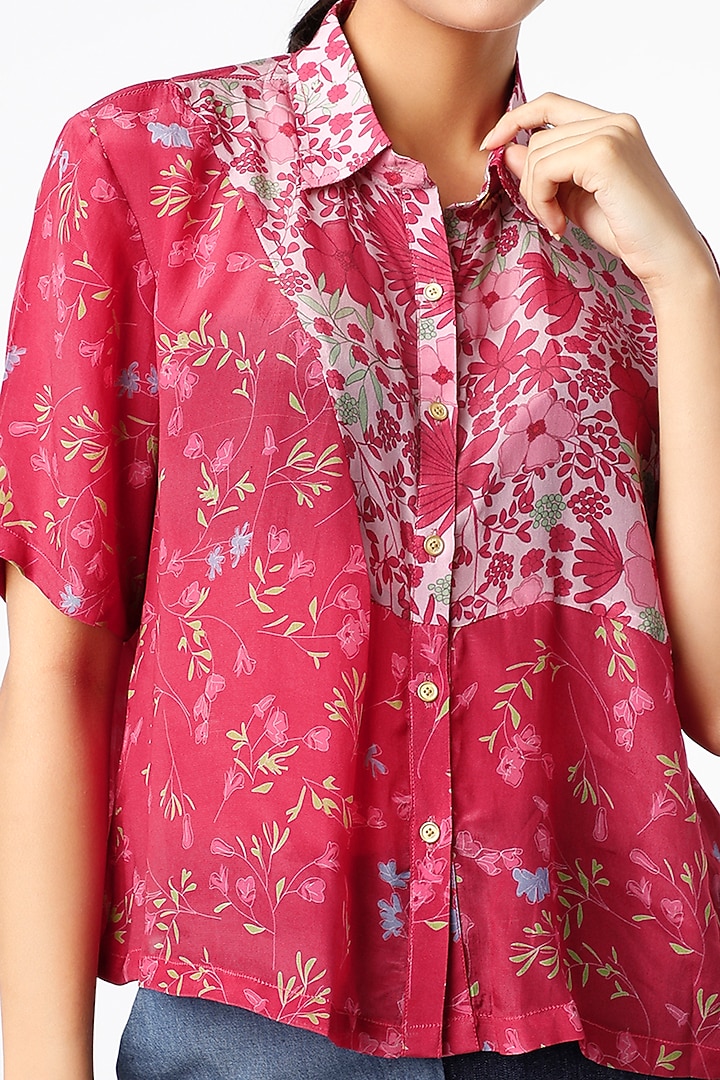 Fuchsia Blocked & Printed Shirt by Vishala Shree at Pernia's Pop Up Shop